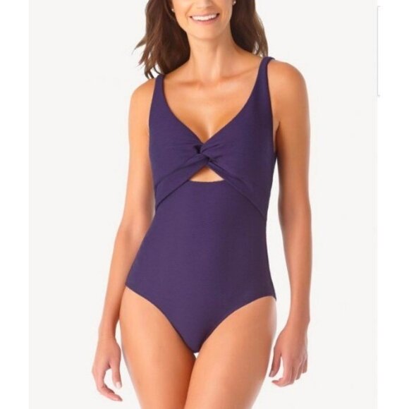 Anne Cole $112 Twist Front Navy Blue One Piece Swimsuit Size 8 - Picture 1 of 7
